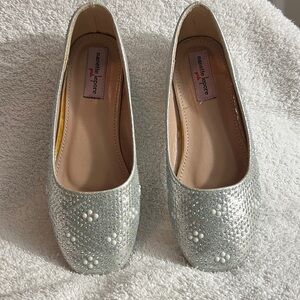 Nanette Lepore Silver Floral Embellished Flats